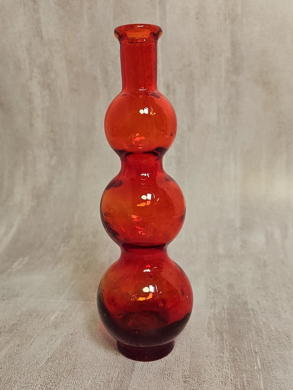 VTG Mid Century Amberina Glass Stacked Ball Bud Vase | Ruby Red Orange MCM